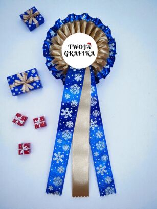 Christmas Rosette – Blue with Snowflakes