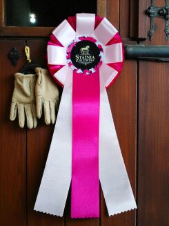 Kotylion podwójny z listkami - fuksja / pudrowy róż - 3