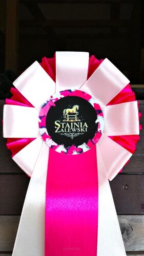 Kotylion podwójny z listkami - fuksja / pudrowy róż