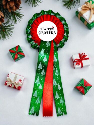Christmas Rosette – Green with Christmas Trees