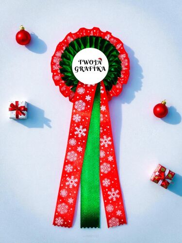 Christmas Rosette – Red with Snowflakes