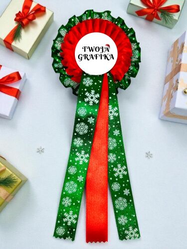 Christmas Rosette – Green with Snowflakes